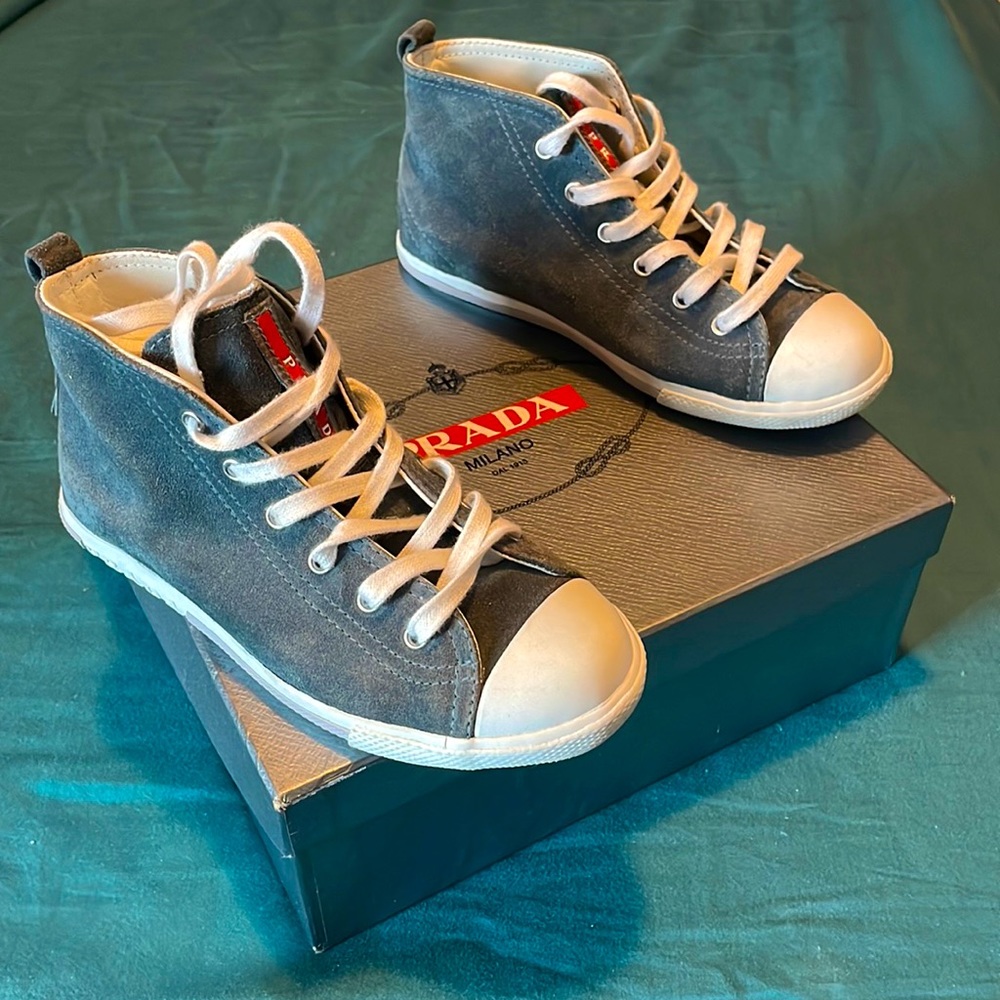 Prada kids sneakers suede velour denim